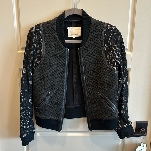 Rebecca Taylor Jacket Lace Sleeve Bomber Jacket - Picture 4 of 14